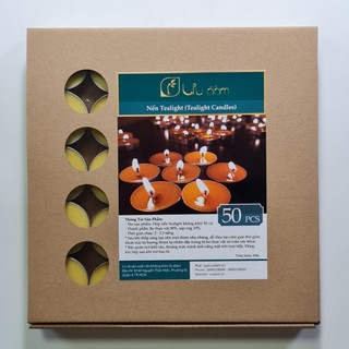 Nến Tealight bơ thực vật nguyên chất không khói, Nến bơ nguyên chất, hộp 50 viên - Uudam Handmade