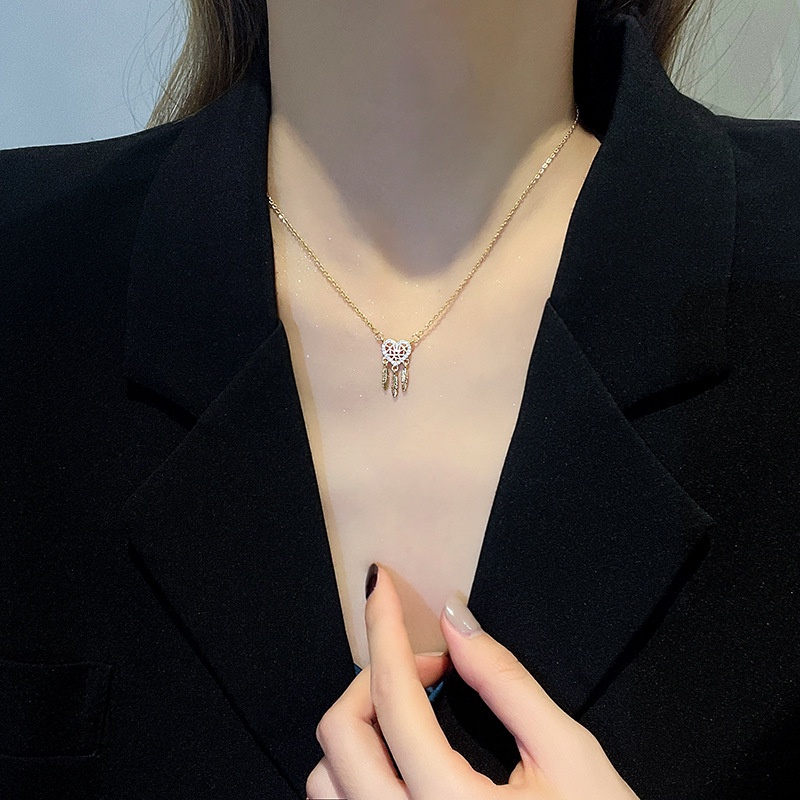 YeYi Vòng cổ Thép Titan Mặt Hình Lông Vũ Đính Đá Opal Phong Cách Hàn Quốc Cho Nữ