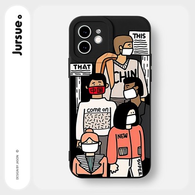 Ốp lưng JURSUE dẻo hoạt hình độc lạ nam ngầu đen Cho iPhone 17 16 15 14 13 12 11 Pro Max SE 2020 X XR XS ip 8 7 Plus Y2483