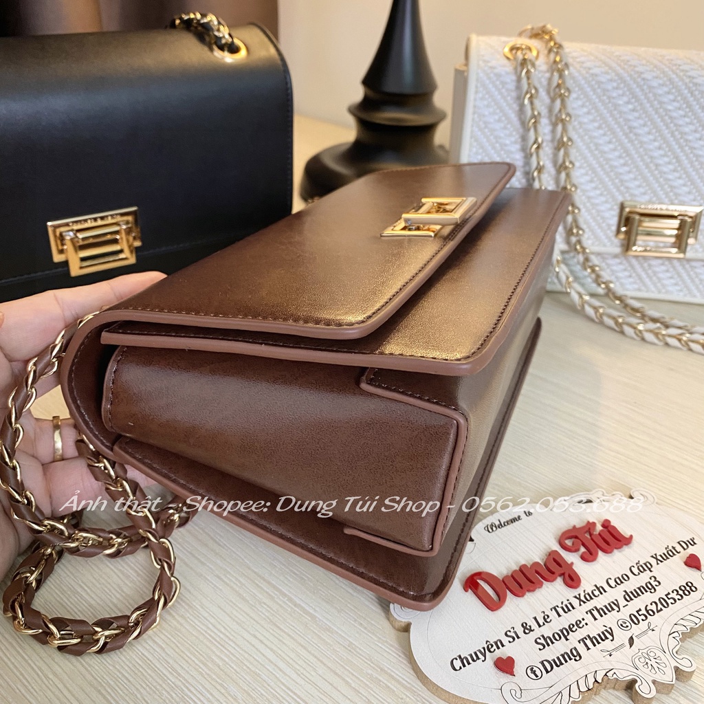 Túi nữ đeo vai+đeo chéo size 24 khóa gập vuông ngăn rộng CK2-20840317-8 full màu