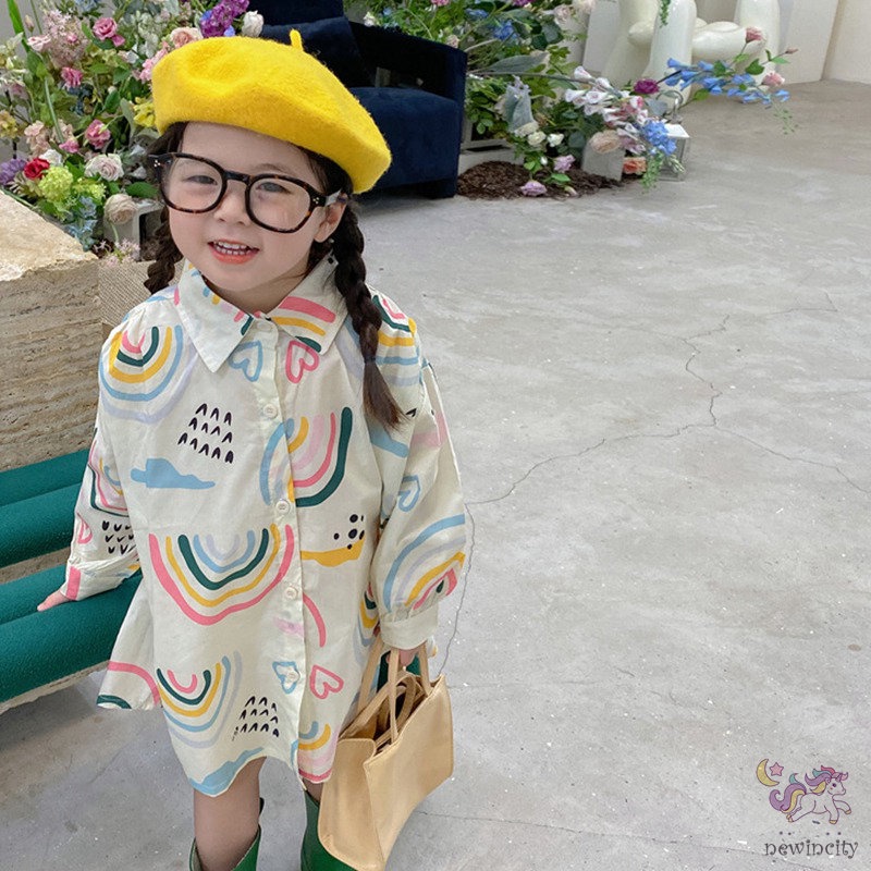 Đầm Dài Tay In Họa Tiết Cầu Vồng Cho Bé