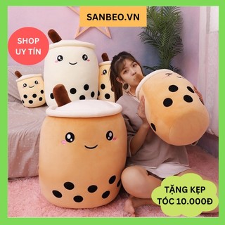 Gấu bông gối ôm trà sữa vải nhung mềm mịn co dãn 4 chiều 30cm-sanbeo.vn