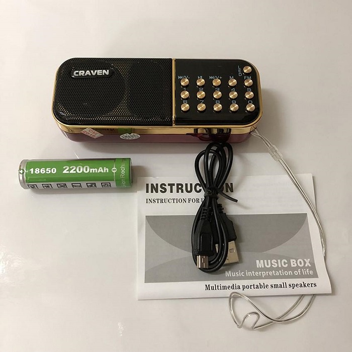 Máy nghe nhạc mini Cr865 A-100 CR-25A mini đa năng nghe pháp kinh phật đài FM - Loại 1 pin - thẻ nhớ - đèn pin -3W