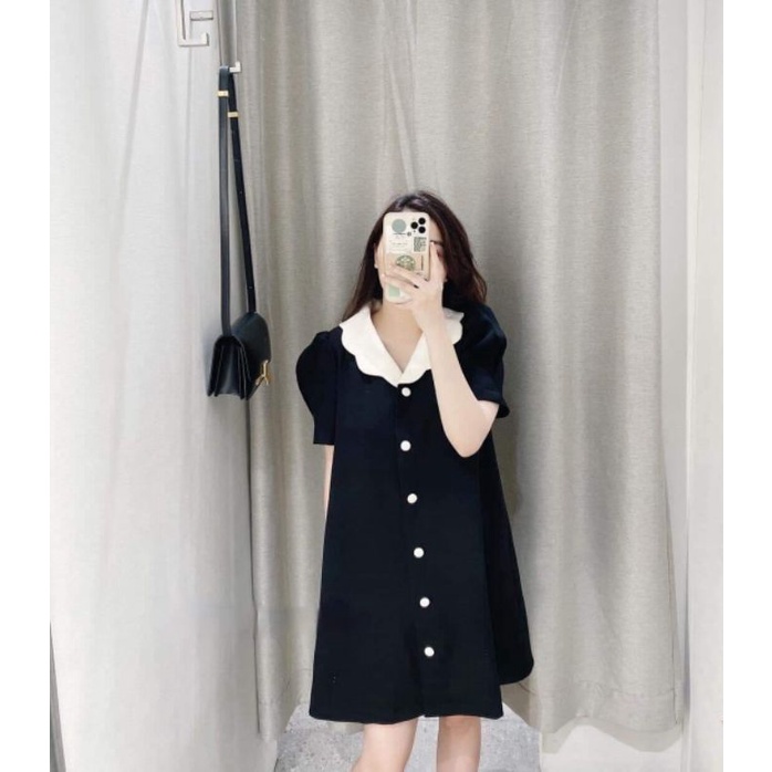 đầm bigsize thiết kế 40kg_120kg cổ sen hoa trắng tay bồng chít mặc đi làm đi chơi đều xinh