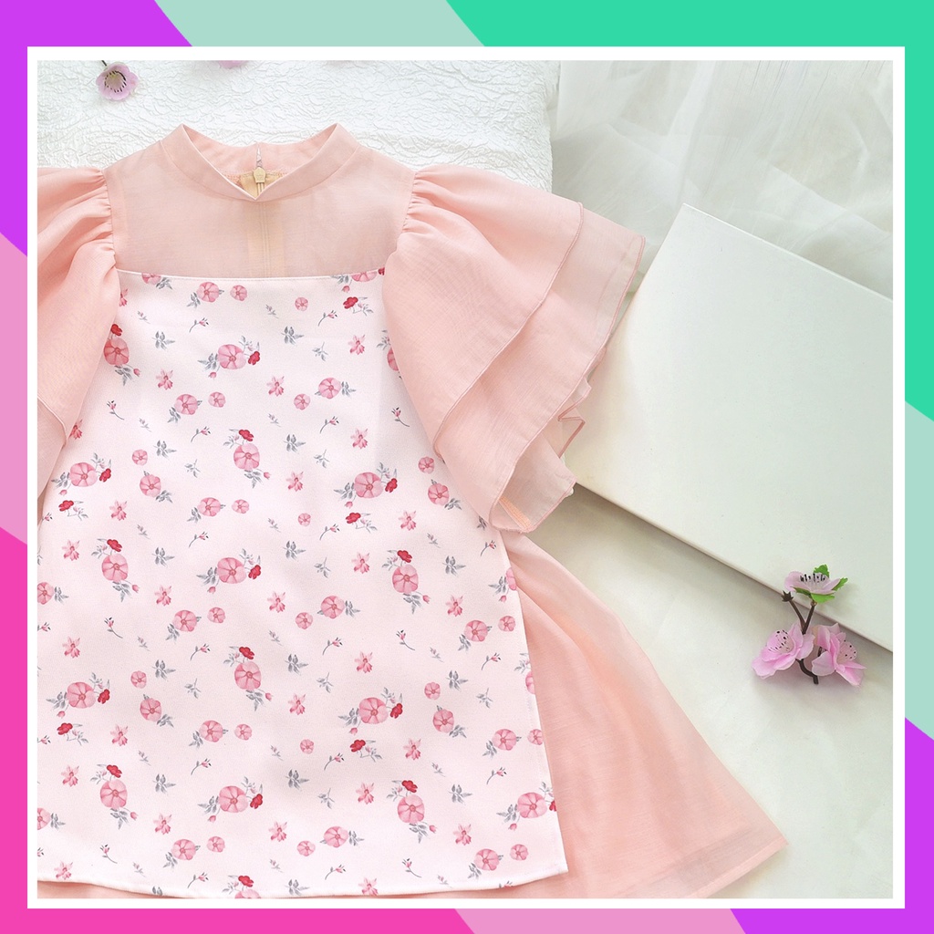 Áo dài  bé gái hoa nhí tay bồng sét áo dài cho bé gái từ 2 đến 9 tuổi kubnstore