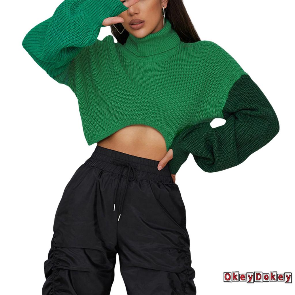 Áo Croptop Dệt Kim Cổ Cao Vạt Lệch Phong Cách Đường Phố Thời Trang Mùa Đông Cho Nữ