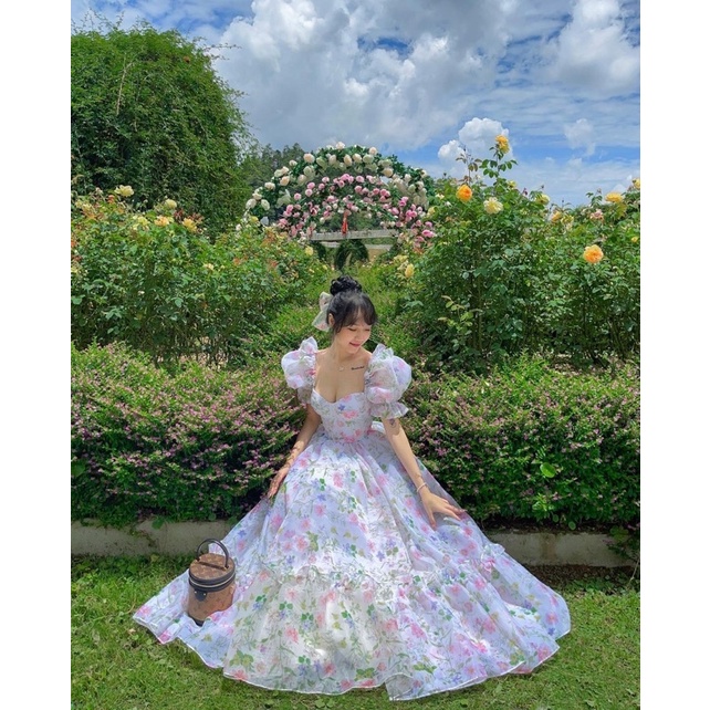 VÁY CÔNG CHÚA ORGANZA IN HOA, VÁY NÀNG THƠ, VÁY TIỂU THƯ, VÁY ĐI TIỆC, VÁY DU LỊCH, VÁY ĐI CHƠI, VÁY CHỤP PHOTO CONCEPT