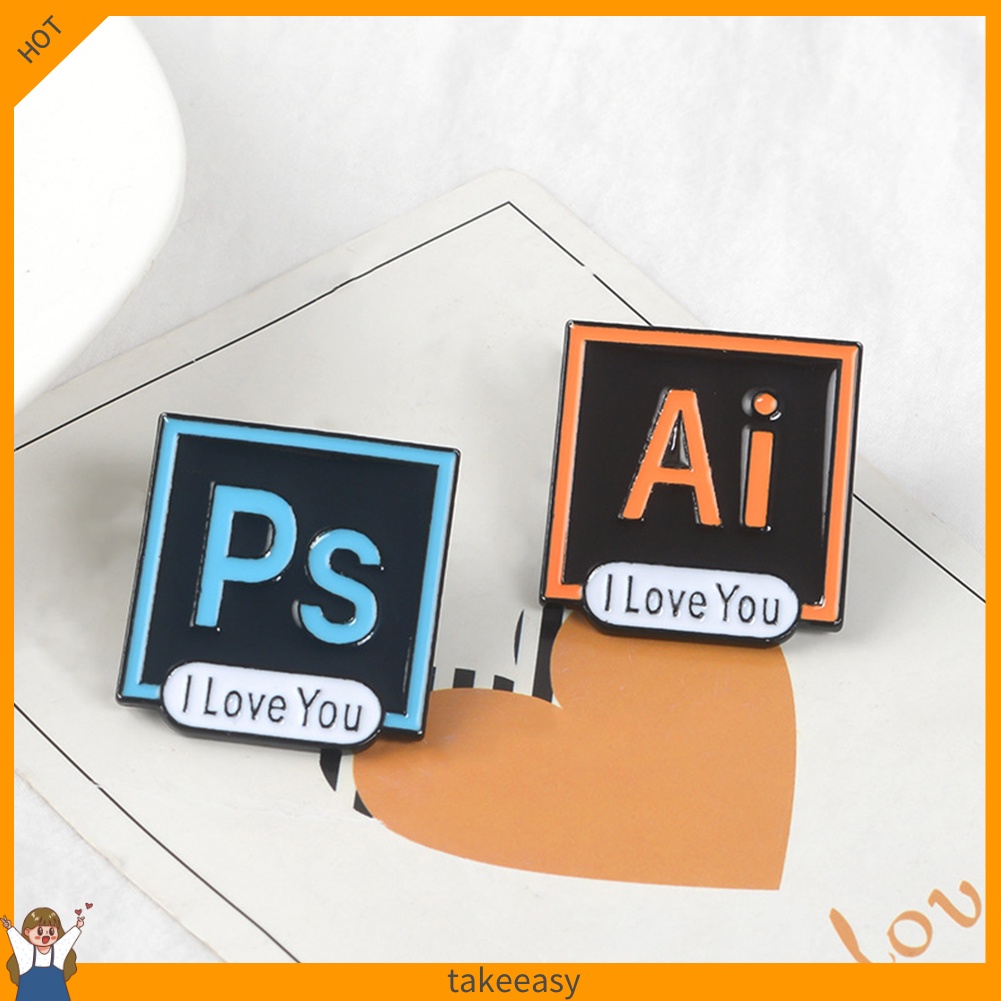 PS AI PR AU Photoshop Illustrator Brooch Pin I Love You Shirt Lapel Enamel Badge