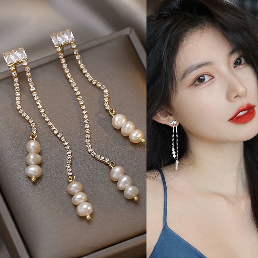 Bông Tai Tua Rua Dài Đính Kim Cương Giả Thanh Lịch Nhiều Kiểu Dáng