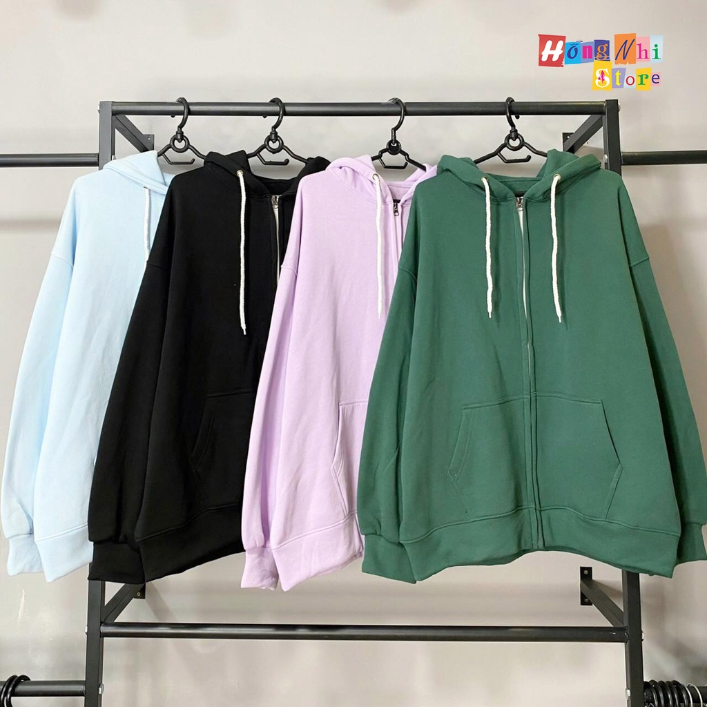 Áo Khoác Hoodie Zip Nỉ Trơn Tay Phồng Màu Xanh Ngọc Dây Kéo Dáng Rộng Nam Nữ Oversize Ulzzang Unisex - MM