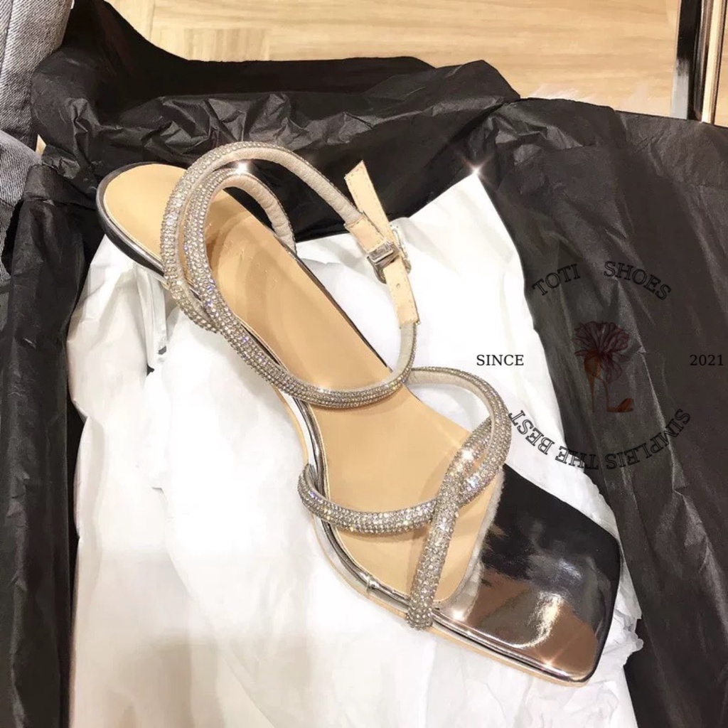 GIÀY CAO GÓT TOTIIE SHOES - GUỐC THỜI TRANG QUAI NGANG MẢNH ĐÁ - SANDAL NỮ MŨI VUÔNG GÓT NHỌN 9 PHÂN G2012540