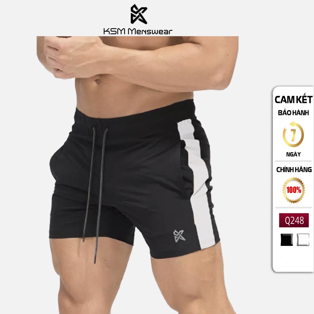 Quần Đùi Thể Thao Nam Tập Gyms chạy bộ phối sọc có túi zip 2 bên Đẹp Q248