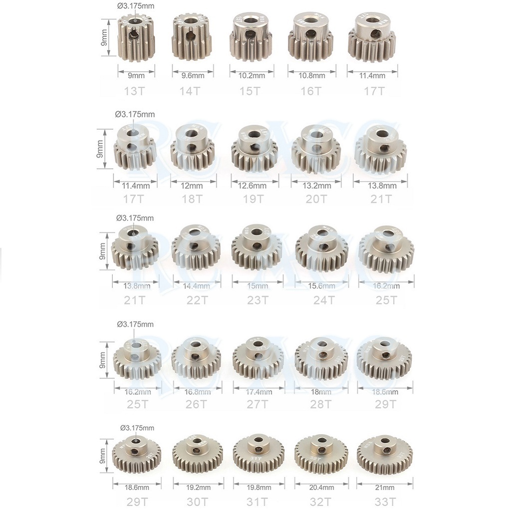 Trục Bánh Răng Mô Tơ Hộp Số Kim Loại M0.6 3.175mm 13T 14T 15T 16T 17T 18T 19T 20T 21T 22T 23T 24T 25T 26T 27T 28T 29T 30T 31T 32T 33