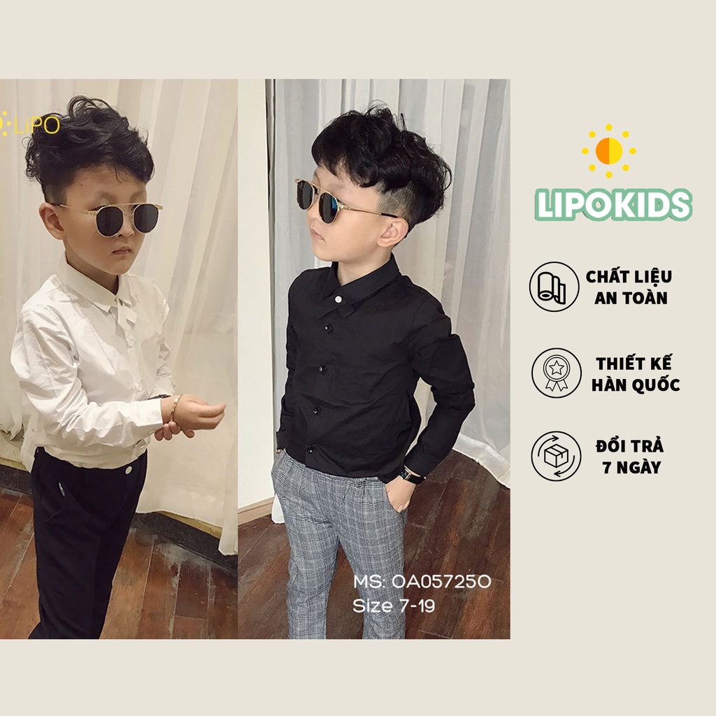 Áo sơ mi dài tay trắng đen cho bé trai đi học - OA057