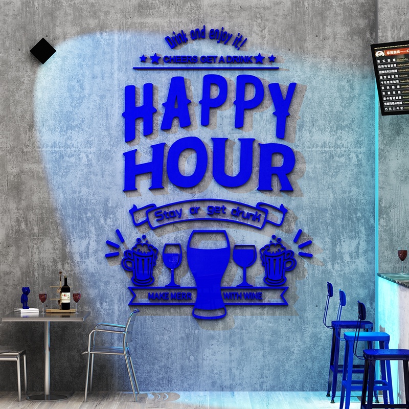 Tranh mica dán tường - happy hour trang trí tường quán bar, nhà hàng, quán nhậu