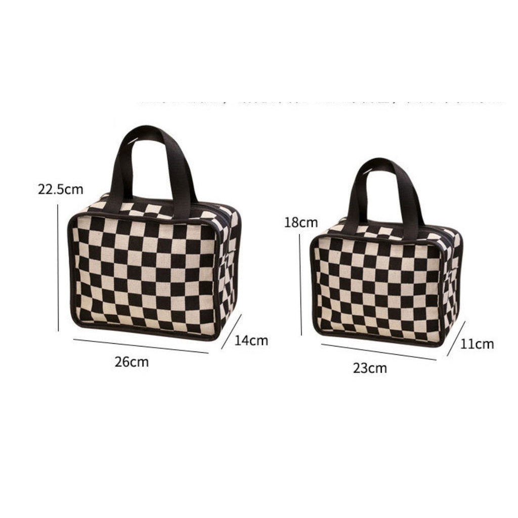 Túi Đựng Mỹ Phẩm Cỡ Lớn Họa Tiết Sọc Caro Tiện Lợi Khi Đi Du Lịch