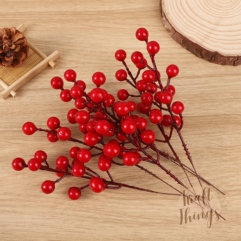 Cành đào đông mini, cành quả đỏ trang trí giáng sinh, tết... 20cm 12 quả bóng đẹp