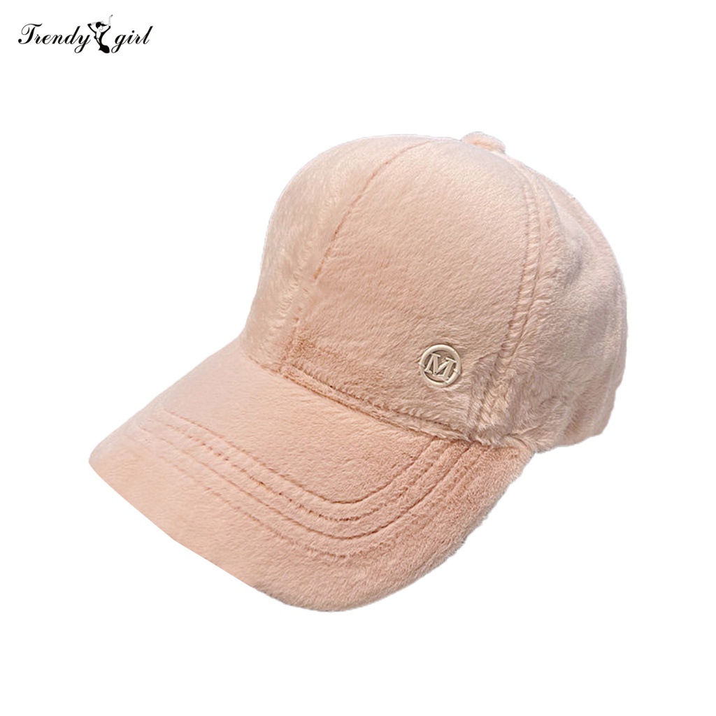 Mũ Lưỡi Trai Mùa Đông Thêu Chữ M Bằng Lông Cừu Hợp Thời Trang