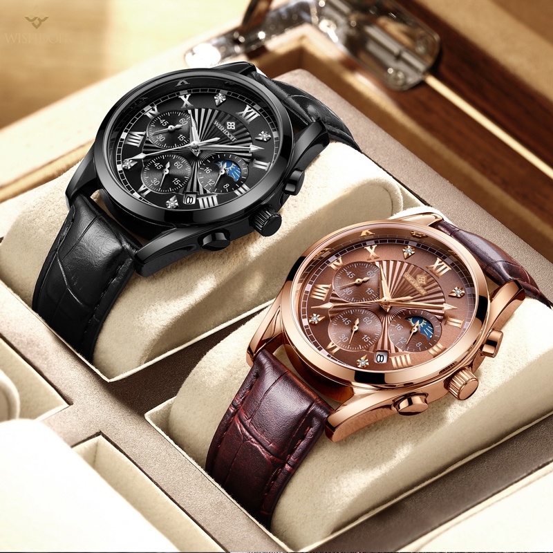 Đồng hồ quartz analog WISHDOIT màu bạc/ vàng kim chống nước thời trang cao cấp cho nam