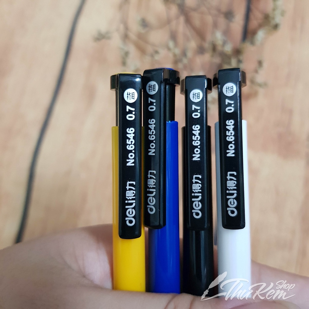 Bút bi đầu bấm thiết kế chống trượt tiện dụng Deli 6546S / 6546 ngòi 0.7mm