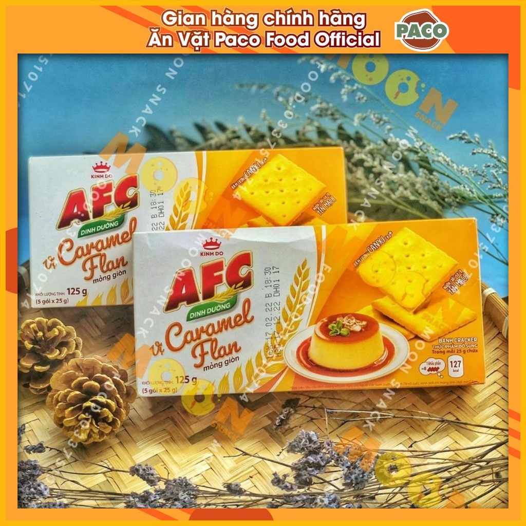 Hộp Bánh Dinh Dưỡng AFC Vị Caramel Flan mỏng giòn tan 125g vị thơm ngon và dưỡng chất tốt cho sức kh