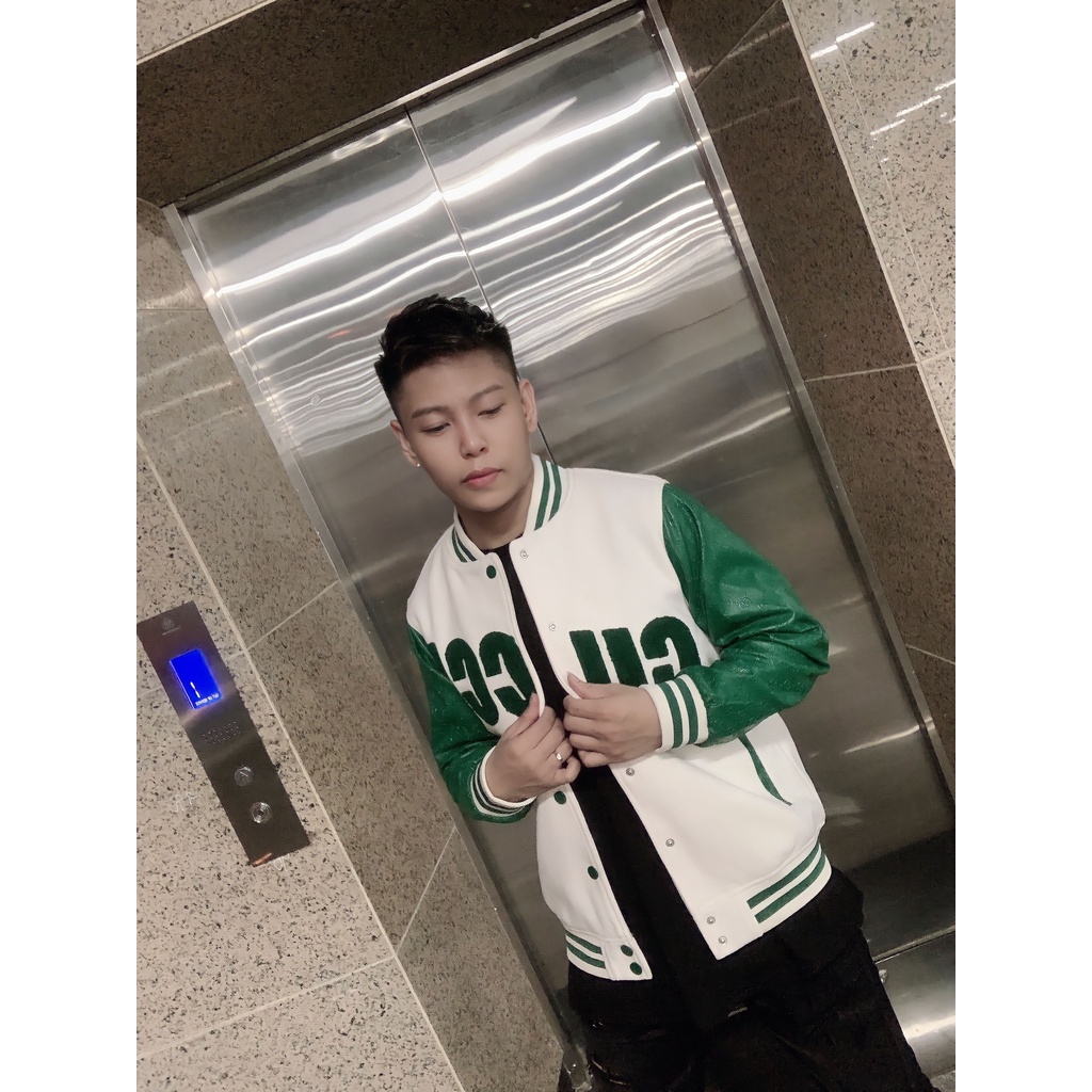 VARSITY JACKET GUCCI QUẢNG CHÂU CAO CẤP, ÁO VARSITY JACKET GUCCI LUXURY XANH LÁ TRẮNG