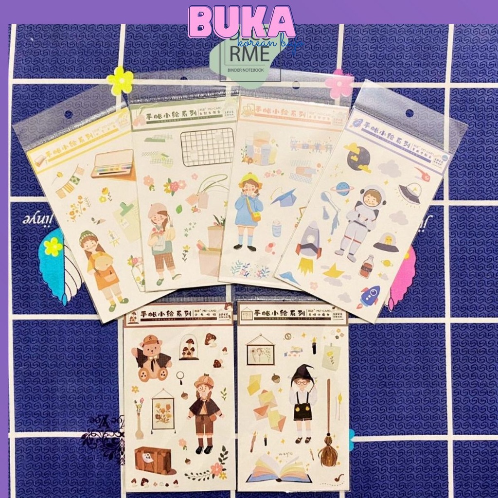 Bukavn Sticker trang trí  sổ tay dễ thương cô gái hoạt hình, miếng dán bullet journal 2pcs