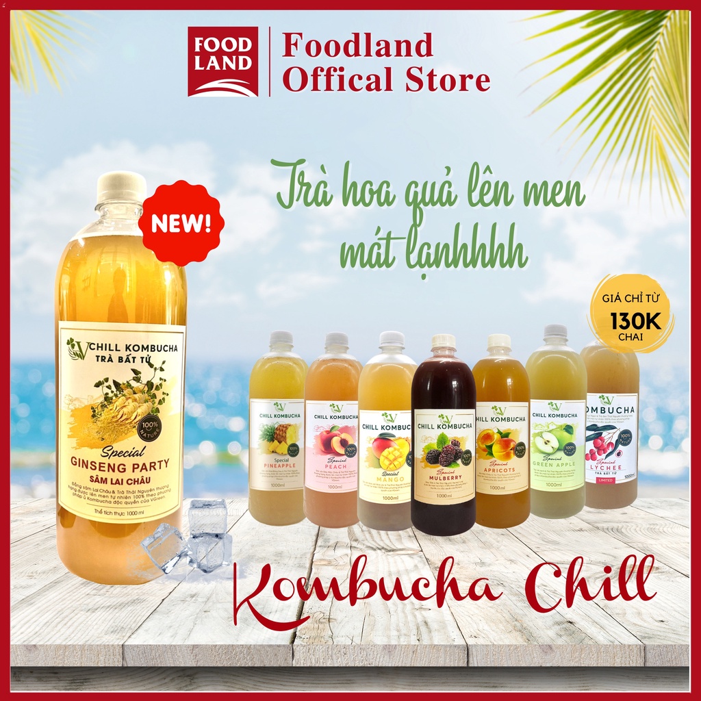 Chill Kombucha 1L - Trà hoa quả lên men - Trà hoa quả lên men con giống scoby - Foodland