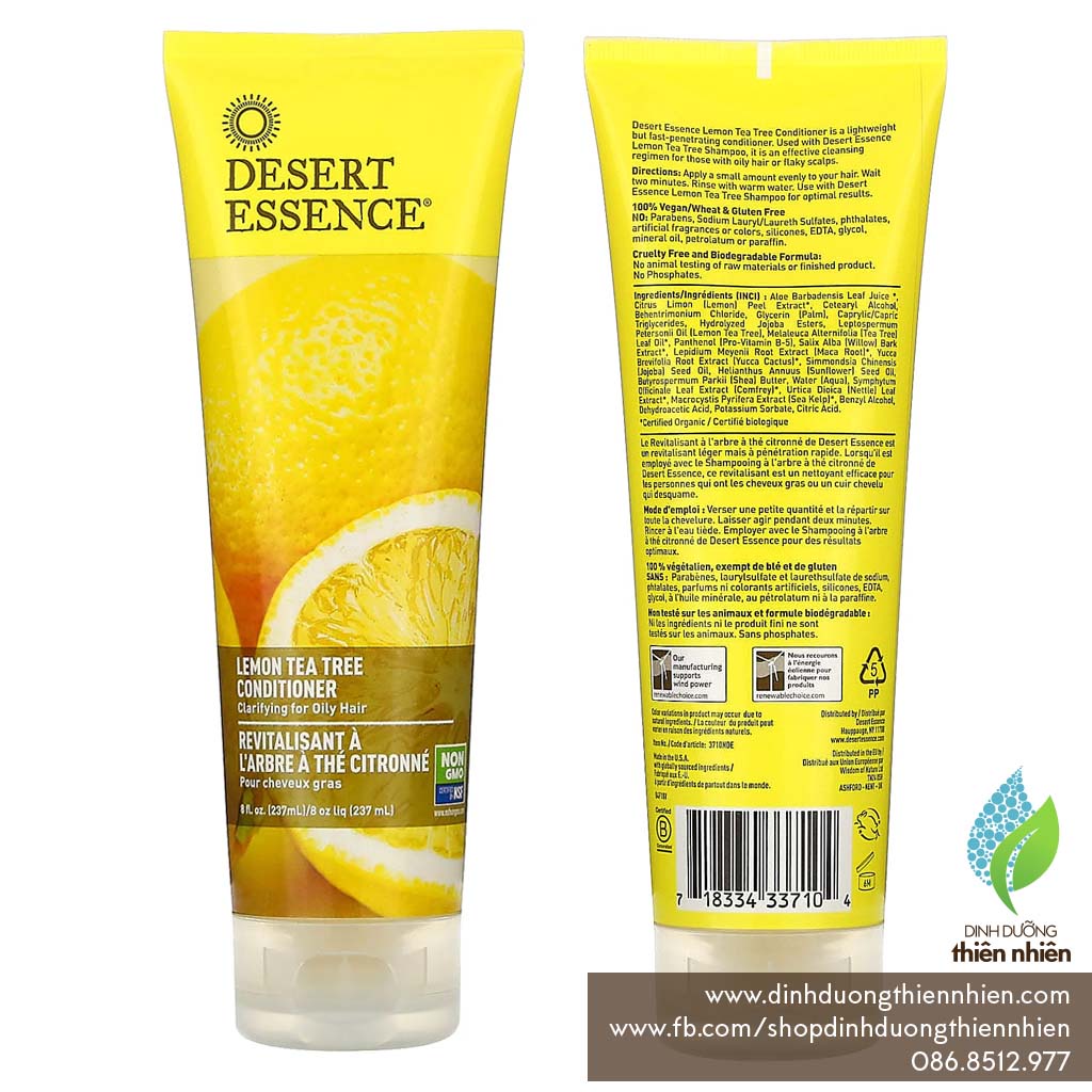 Dầu Gội Dầu Xả Desert Essence Organic Shampoo, Cho Tóc Dầu, Hương Chanh & Tràm Trà, 237ml