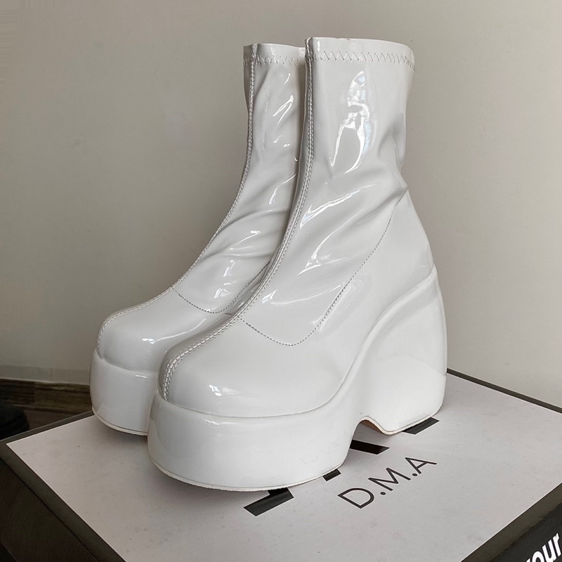 𝐃𝐦𝐚𝐧𝐡 - 𝐆iày boot unisex nam nữ đế độn 12cm cổ lửng màu trắng - đen thời trang 2023