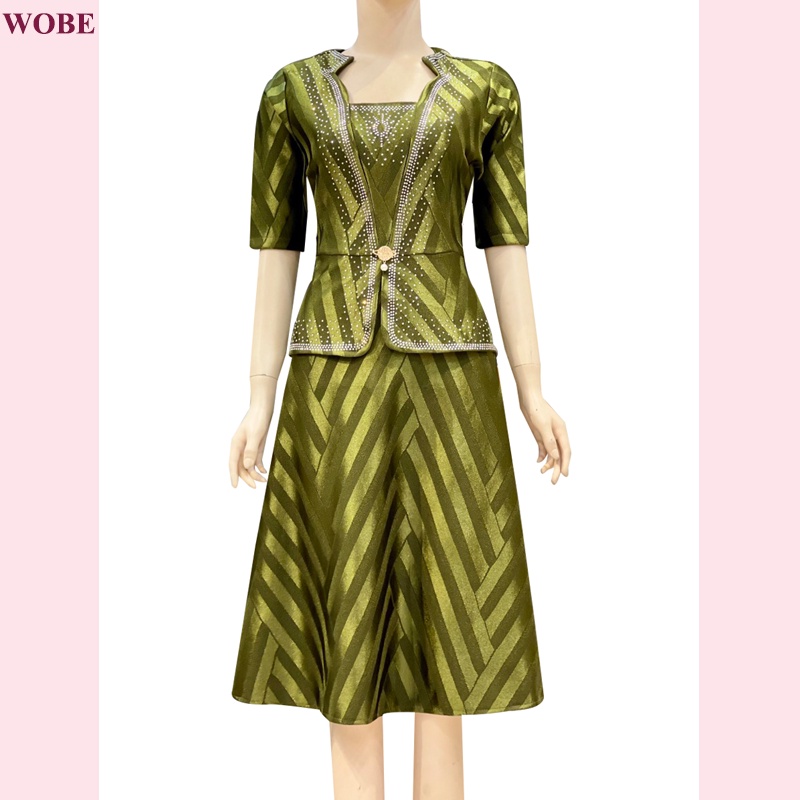 Đầm trung niên sang trọng WOBE, thiết kế cao cấp dự tiệc cho mẹ chất co giãn tốt đến 80kg DN11 Đen - WB WOMAN &amp; BEAUTY