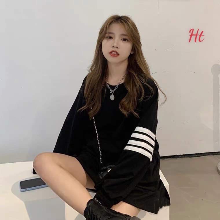 Áo  Sweater 4 vạch kẻ ngang tay phồng form rộng kiểu dáng  ulzzang