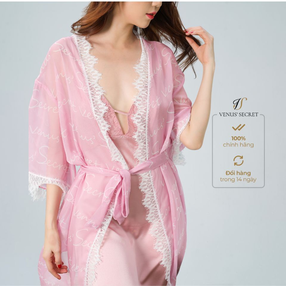 Áo choàng ngủ Venus' Secret lụa satin cao cấp kiểu dáng Kimono voan in logo tinh tế | BigBuy360 - bigbuy360.vn