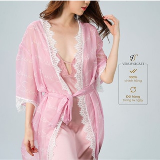 Áo choàng ngủ Venus Secret lụa satin cao cấp kiểu dáng Kimono voan in logo
