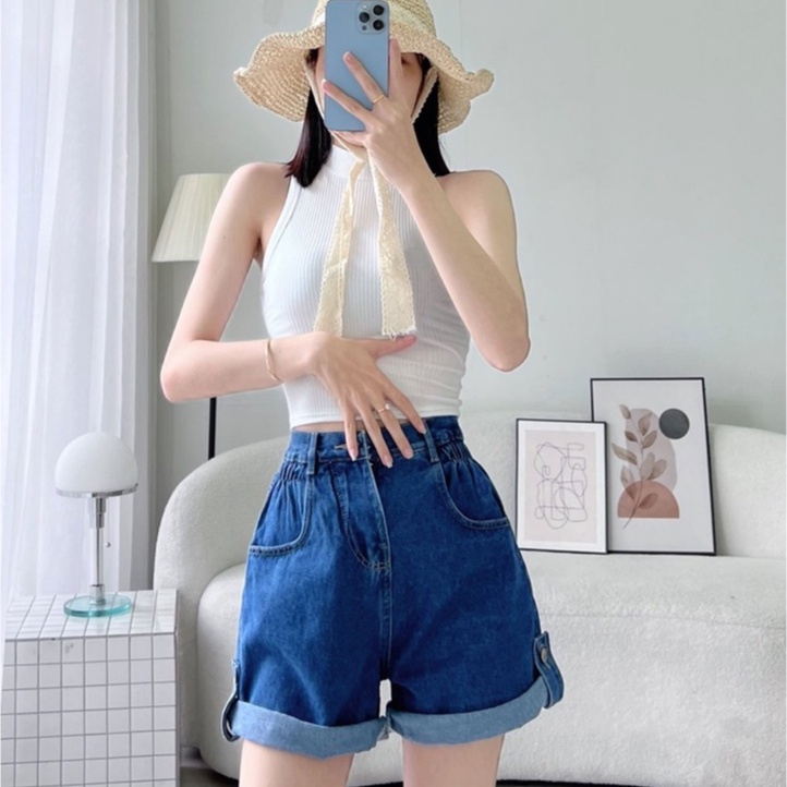 Quần jean nữ lưng cao, eo nhún thun lai bách nút xinh xắn có Bigsize tới 70kg