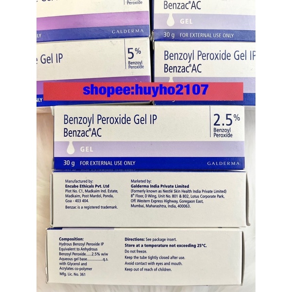 Kem Benzac AC Benzoyl Peroxide 2,5% - 5% Gel hỗ trợ giảm mụn, hết mụn viêm 30ml.