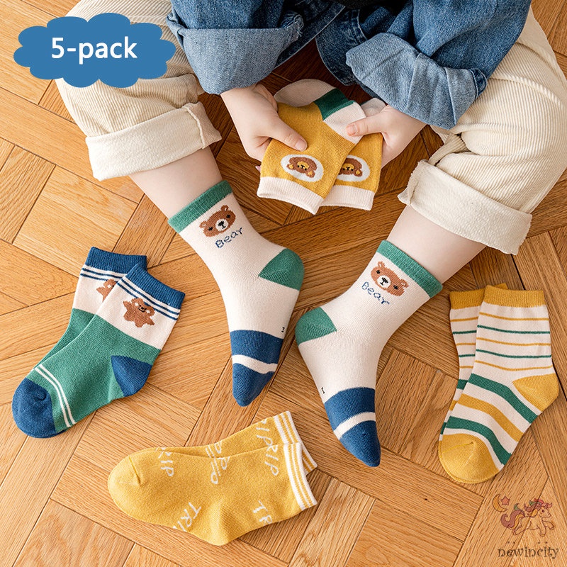 Set 5 Đôi Vớ Cotton Dài Trung Bình In Họa Tiết Hoạt Hình Phong Cách Hàn Quốc Thời Trang Mùa Thu Cho Bé Trai Và