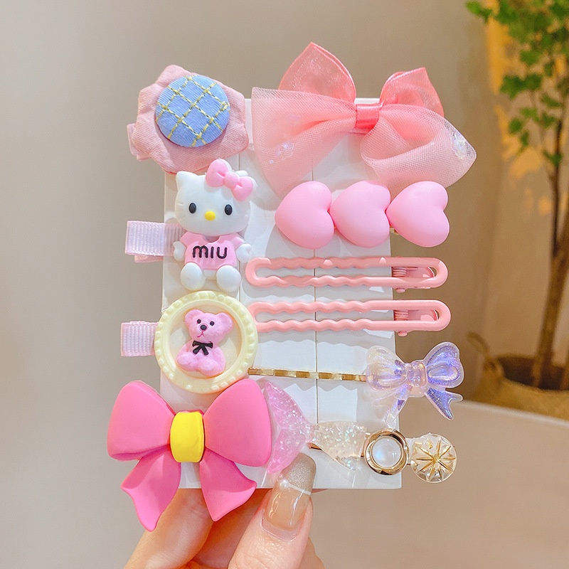 Set 10 kẹp tóc họa tiết hoạt hình đáng yêu gấu Kitty cho bé gái 221