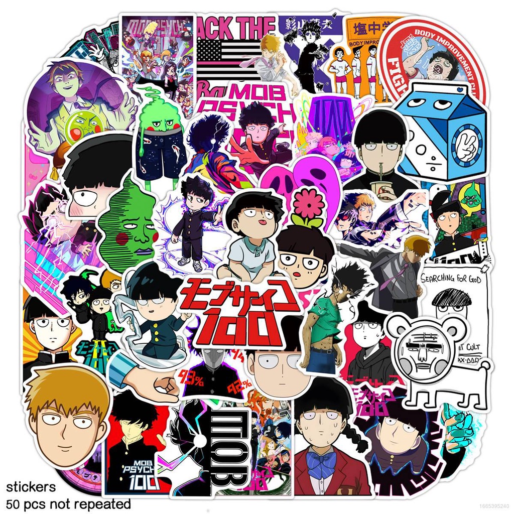 Set 50 Hình Dán Mob Psycho 100 Chống Thấm Nước Trang Trí Vali / Kính Mắt