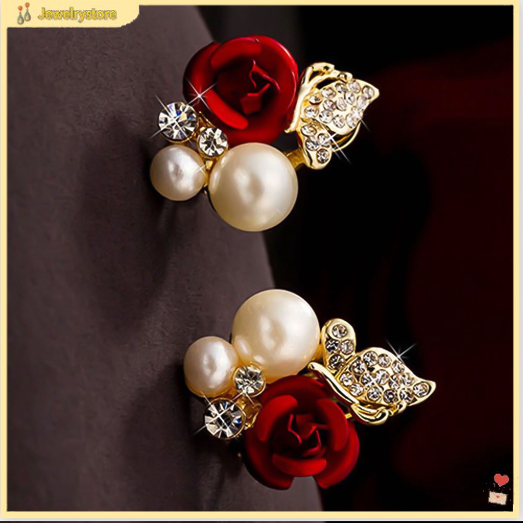 Khuyên tai hình hoa hồng đính ngọc trai xinh xắn