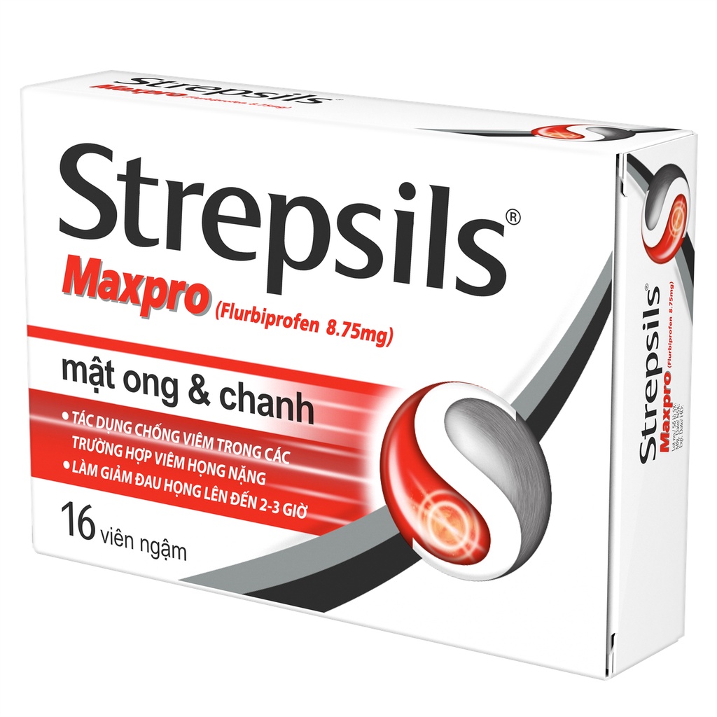 Viên ngậm giảm đau họng nặng Strepsils Maxpro hộp 16 viên