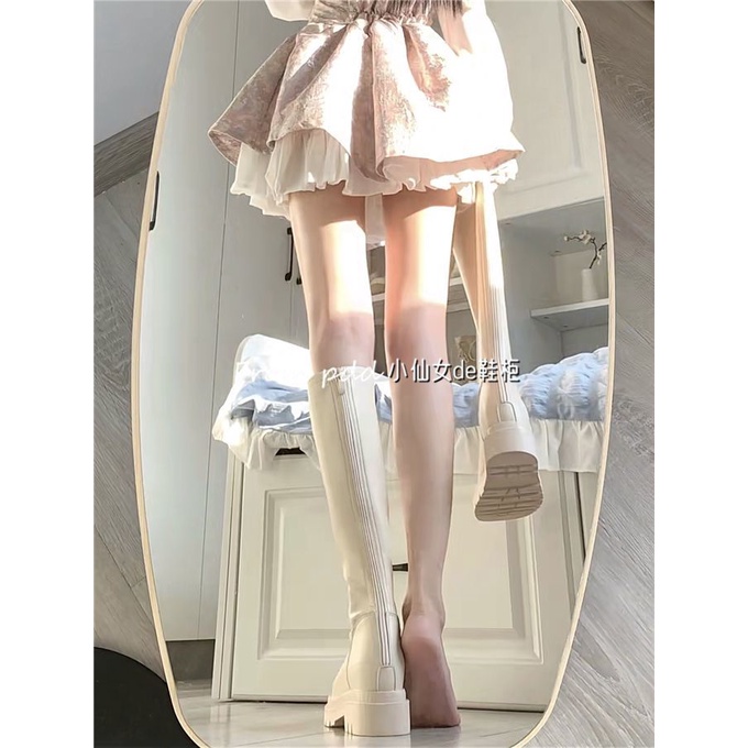 Giày Bốt Đi Xe Đạp Dài Màu Trắng Dr. Giày Bốt Cổ Cao Thời Trang Thu Đông Cho Nữ