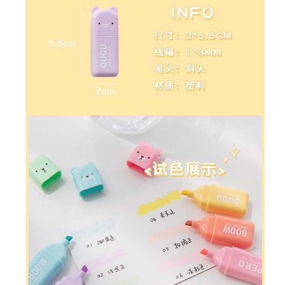 Box bút NHỚ - HIGHLIGHT hình gấu cute. Bút nhớ mini màu tươi sáng