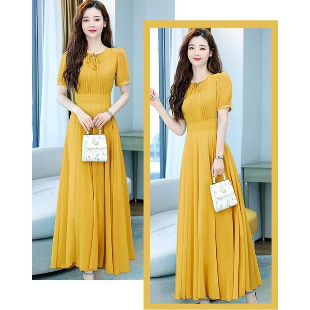 ĐẦM  MAXI XÒE PHỐI XẾP LI 2066