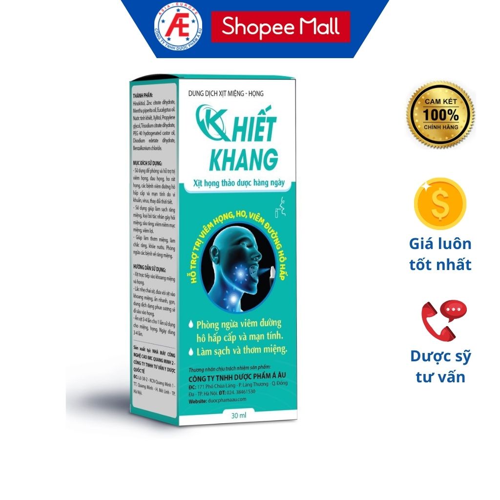 Xịt miệng họng Khiết Khang lọ 30ml