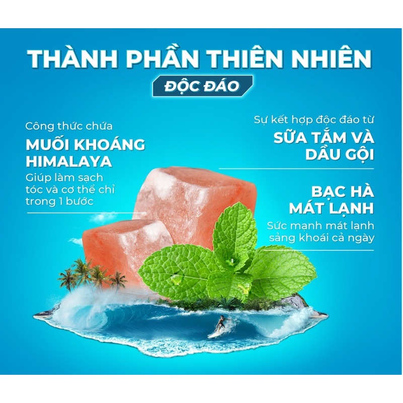 TẮM GỘI XMEN CLEAN &amp; FRESH 2 IN 1 SẠCH SÂU 630G MUỐI KHOÁNG HIMALAYA