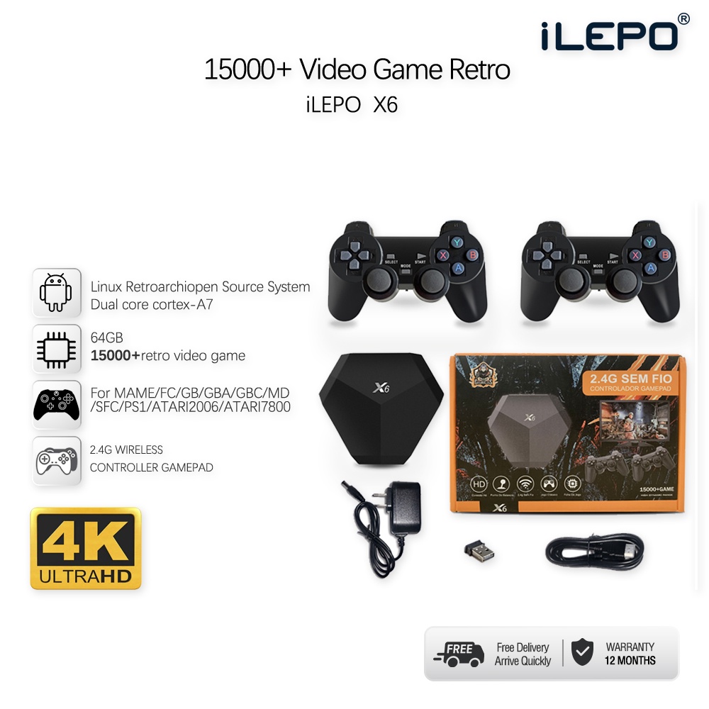 Máy chơi game Stick 4k bao gồm 15000 trò chơi cổ điển kết nối với tivi qua cổng HDMI máy chơi game cầm tay X6