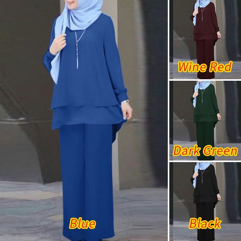 Zanzea Set Áo Thun Dài Tay Cổ Tròn + Quần ống rộng Thời Trang Nữ