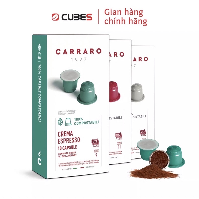 Combo 03 Hộp Cà Phê Viên Nén Carraro Thân Thiện Môi Trường tương thích với máy Nespresso - Nhập khẩu từ Ý