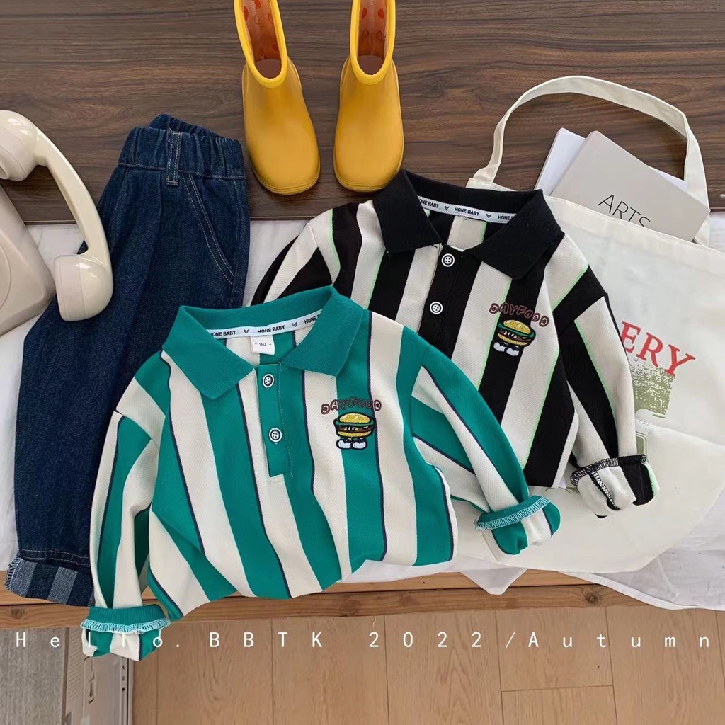 Áo Sơ Mi Trẻ Em unicornkid S shirtChildren S Sweater! Áo Thun Polo Kẻ Sọc Dọc Thêu Hình Hamburger Thời Trang Mùa Thu Mới 2022 Cho Bé Trai